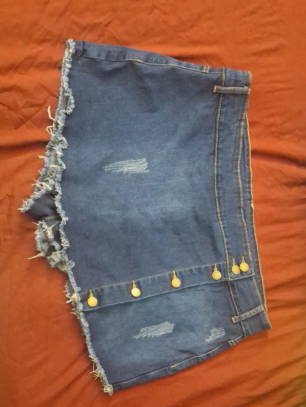 SHEIN Dark Blue Frayed Hem Button-Front Denim Skort